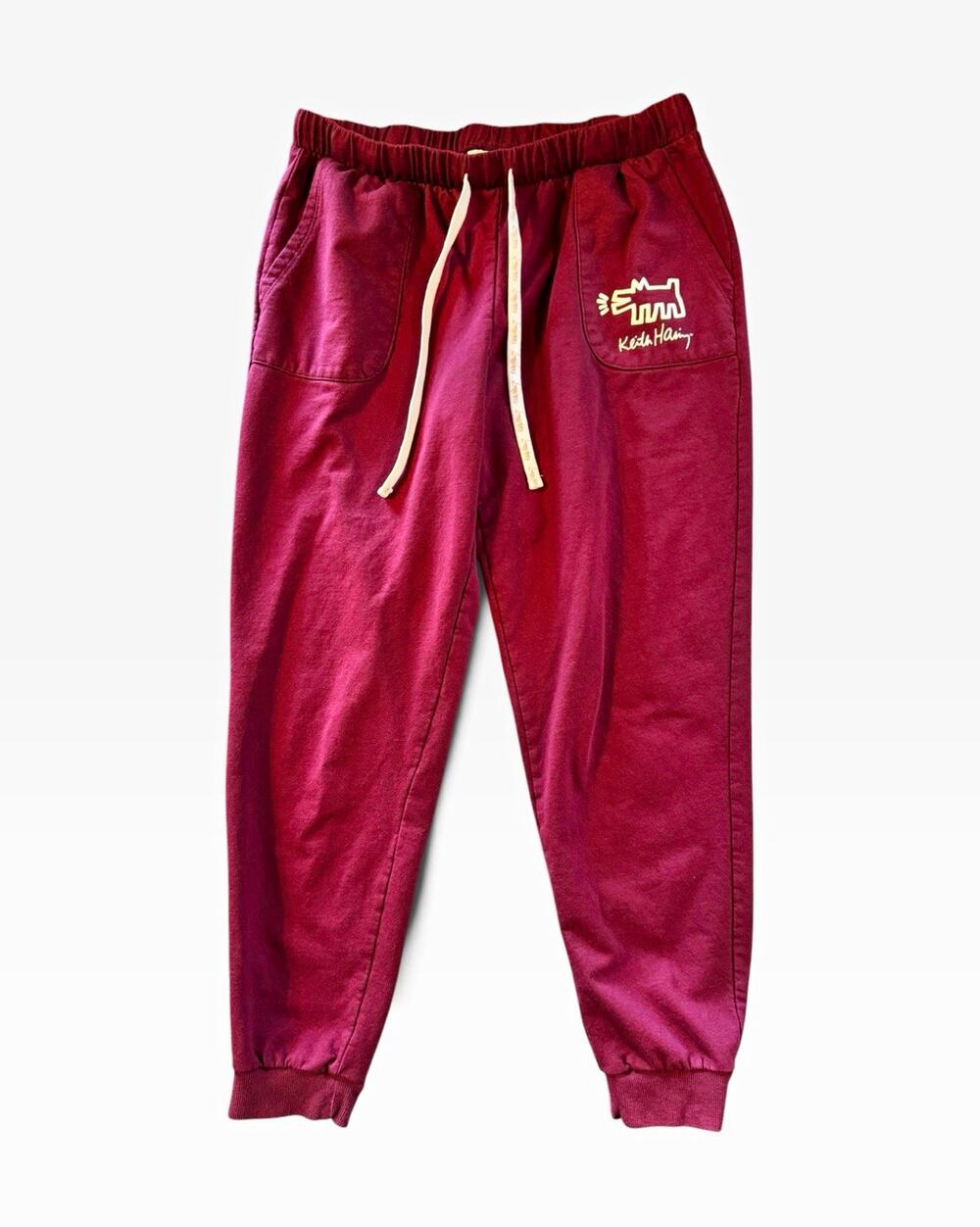 Keith Haring Women’s Small Burgundy Jogger Sweatpants Logo Graphic Streetwear
